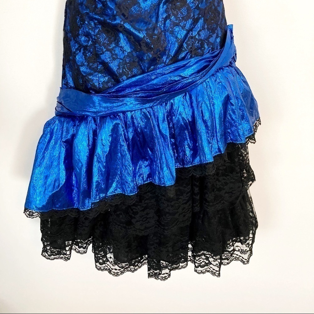 VINTAGE LORALIE 80s Lame + Tulle + Lace Prom Dress - Picture 6 of 10